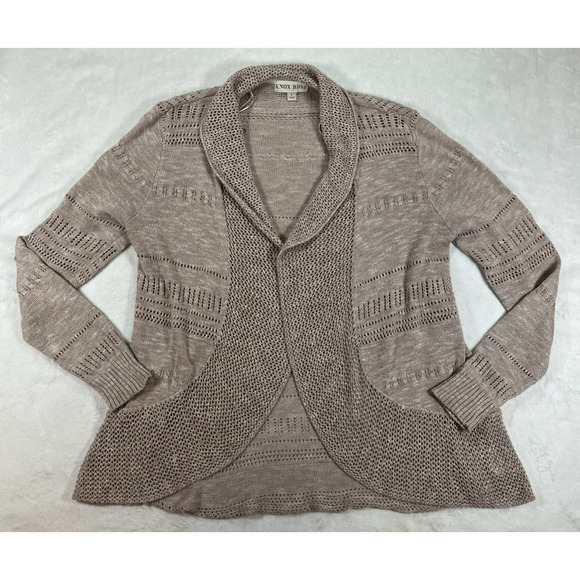 Knox Rose Sweaters - Knox Rose Cardigan SZ Large Open Front Crochet Eyelet Minimalist Bohemian Beige